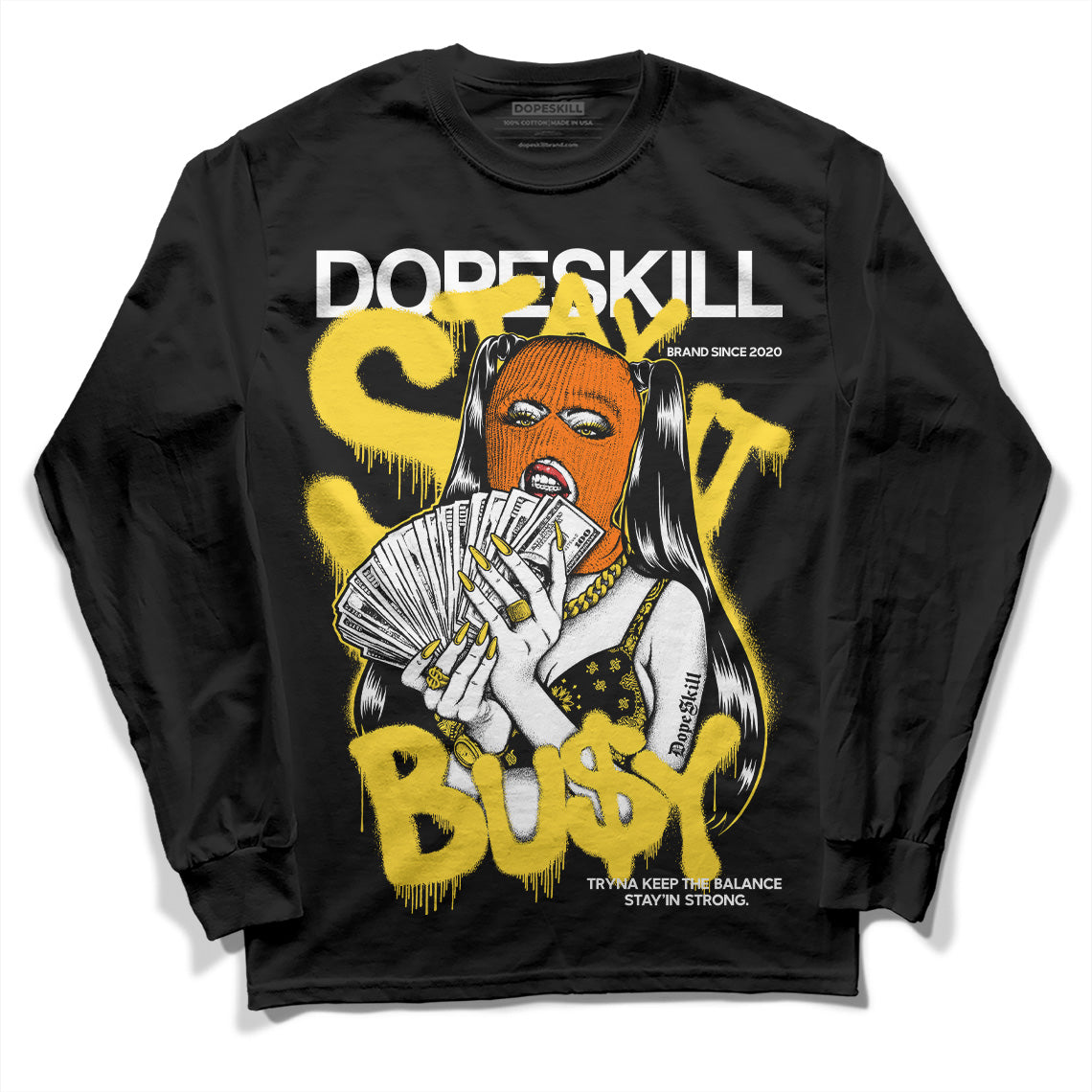 Jordan 4 Thunder DopeSkill Long Sleeve T-Shirt Stay It Busy Graphic Streetwear - Black