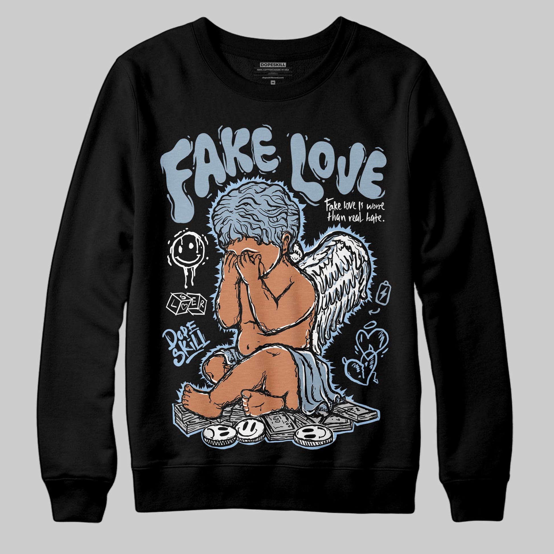 Jordan 40 “Blue Suede” DopeSkill Sweatshirt False Love Graphic Streetwear - Black