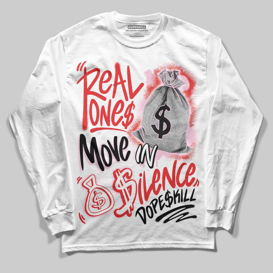 Awake NY x Air Jordan 5 Arctic Pink DopeSkill Long Sleeve T-Shirt Real Ones Move In Silence Graphic Streetwear - White