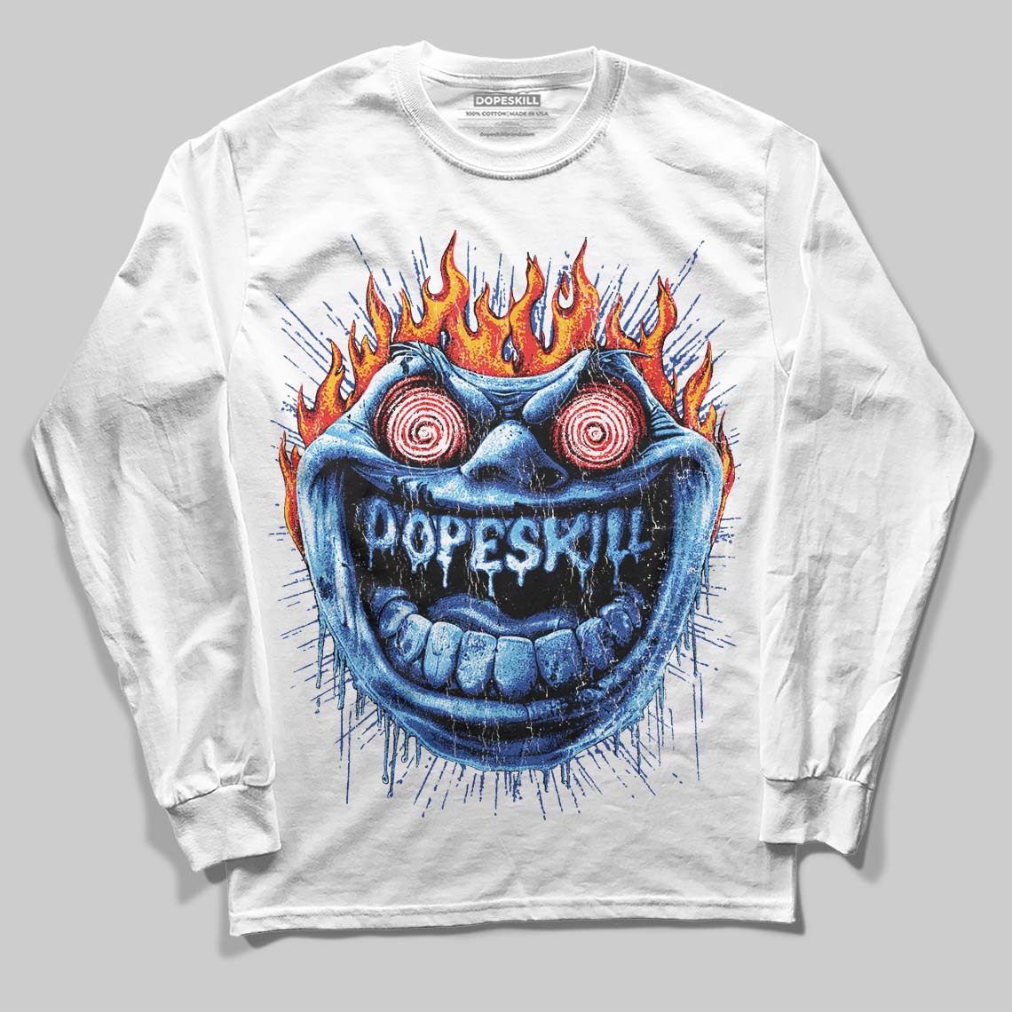 Royal Blue Sneakers DopeSkill Long Sleeve T-Shirt Hellfire Graphic Streetwear - White