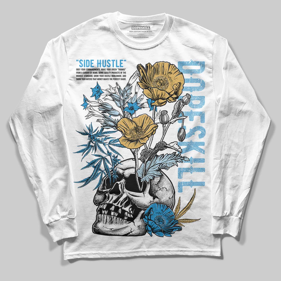 Jordan 4 Denim “Worn Blue” DopeSkill Long Sleeve T-Shirt Side Hustle Graphic Streetwear - White