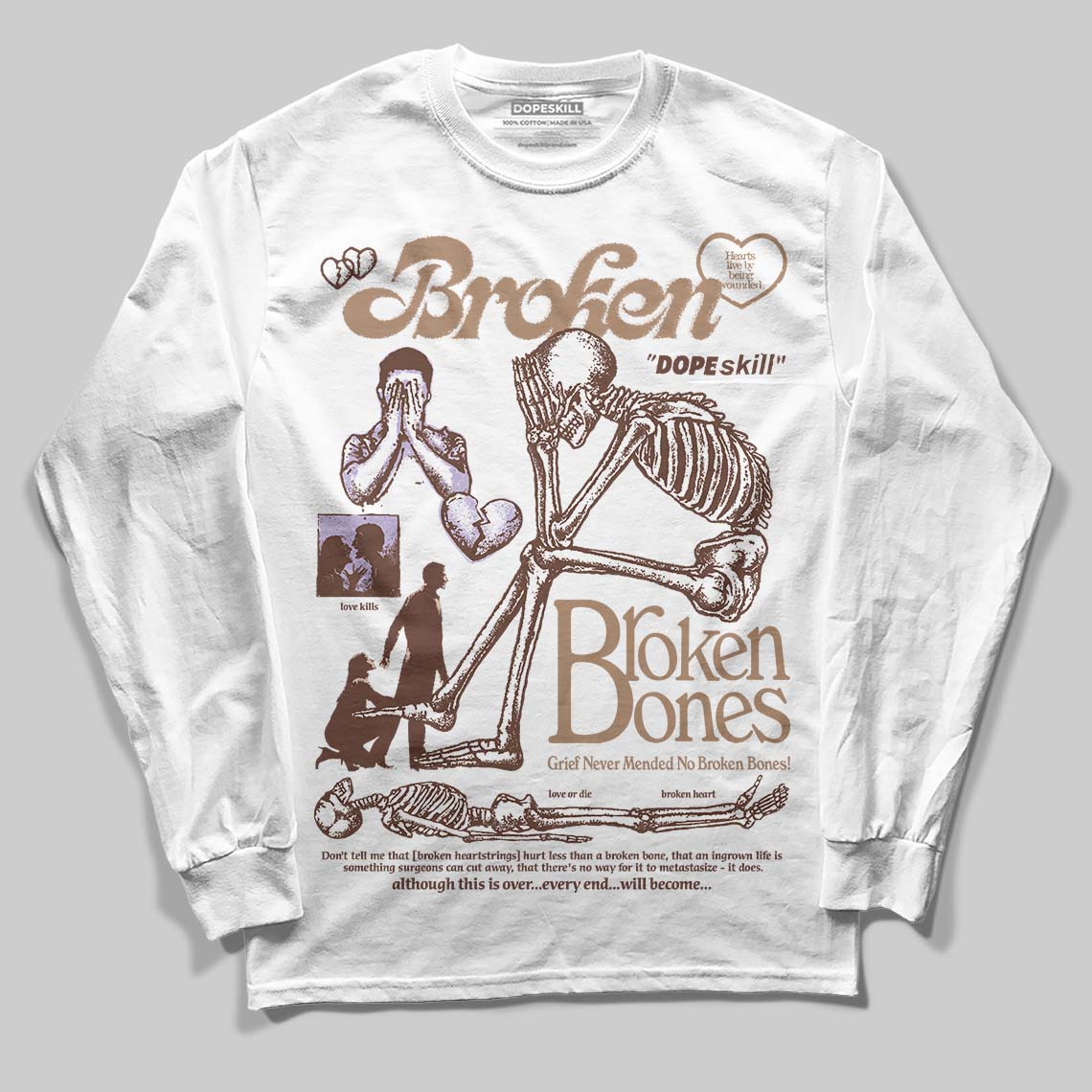 Harris Tweed x Wmns Dunk Low 'Sesame' DopeSkill Long Sleeve T-Shirt Broken Bones Graphic Streetwear - White