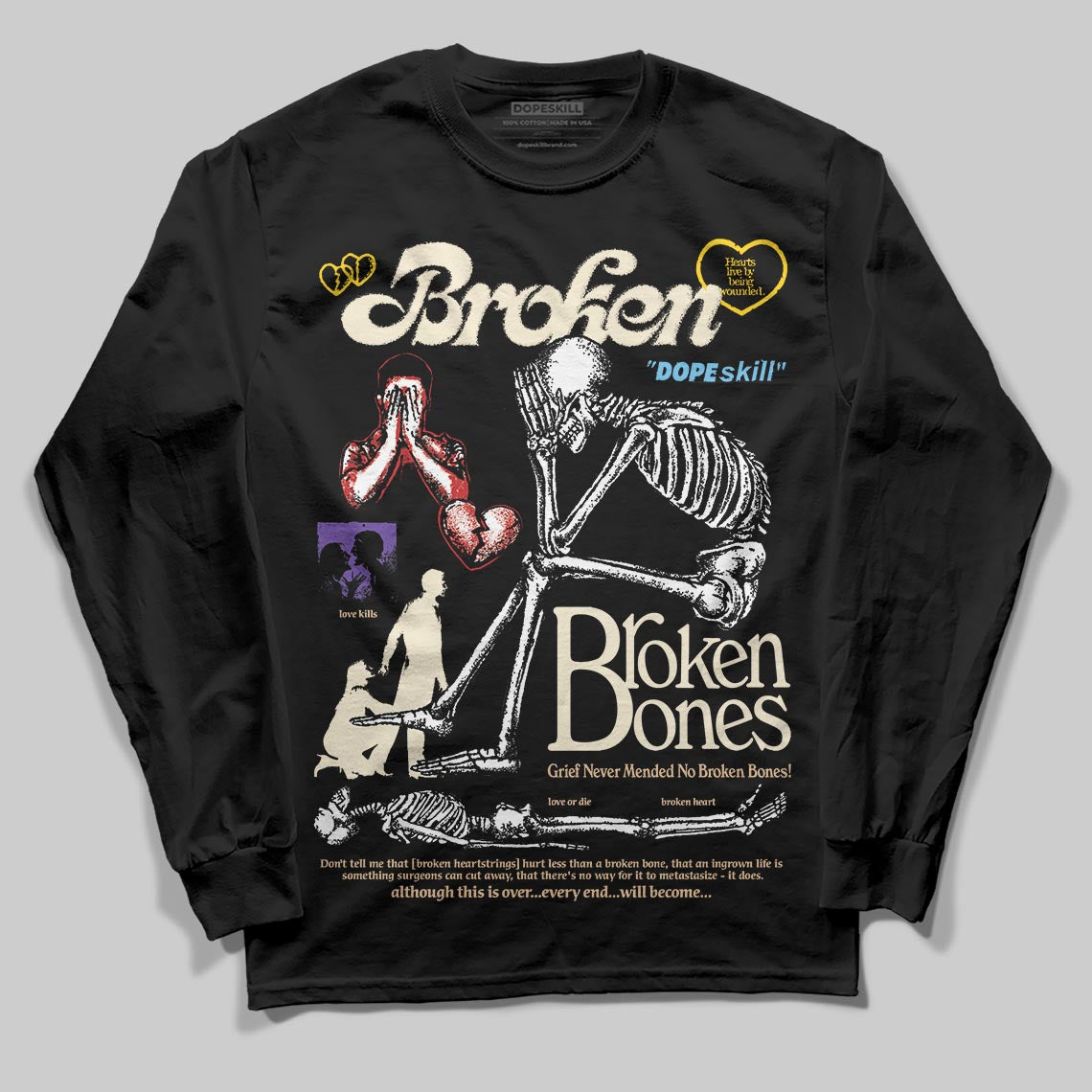 Jordan 17 Retro Low SP Infinite Archives DopeSkill Long Sleeve T-Shirt Broken Bones Graphic Streetwear - Black