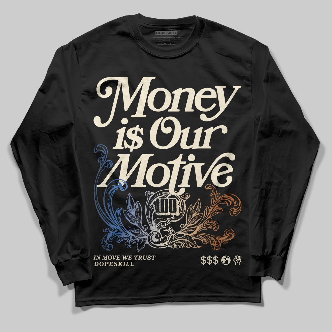 Jordan 17 Retro Low SP Infinite Archives DopeSkill Long Sleeve T-Shirt Money Is Our Motive Typo Graphic Streetwear - Black