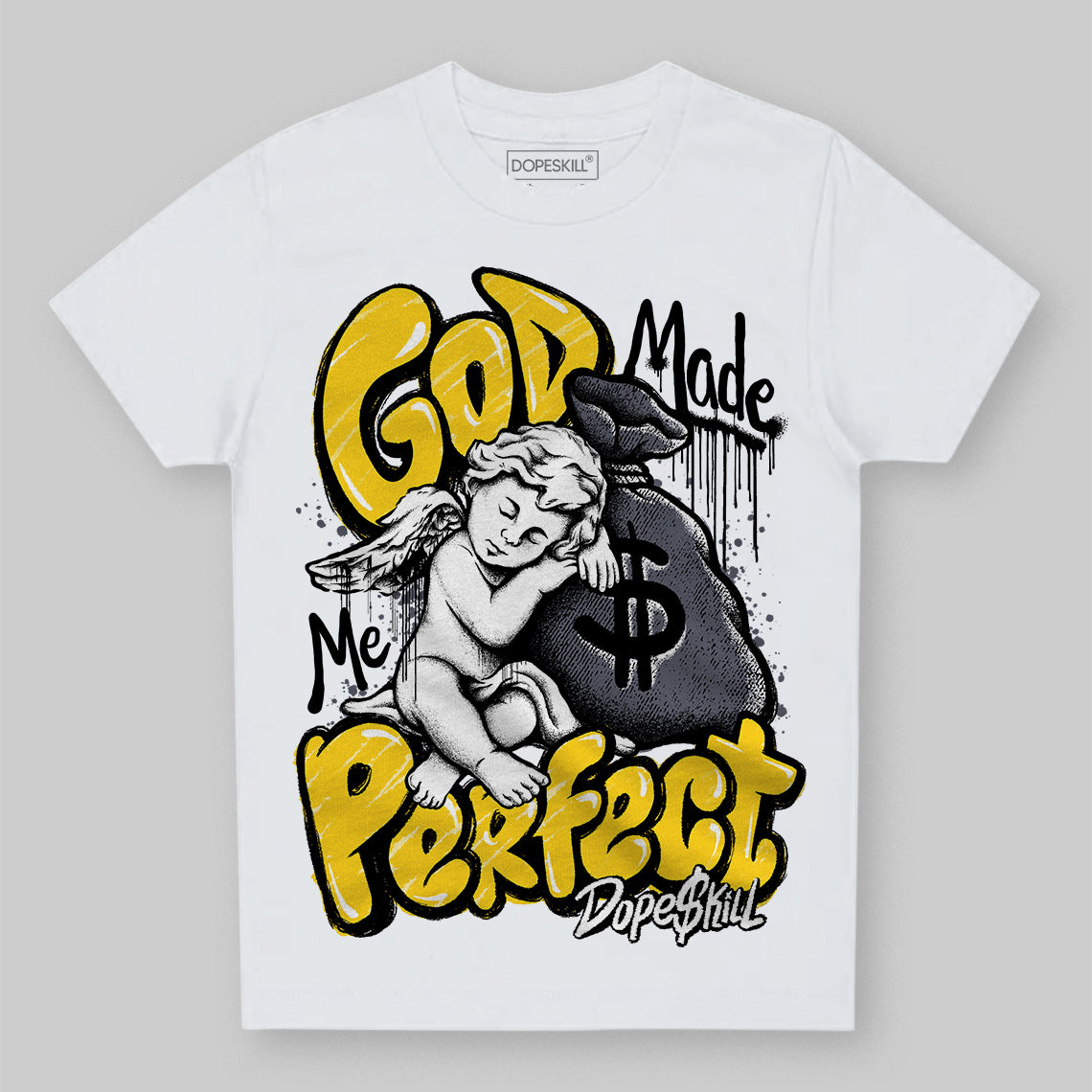 Jordan 4 Lightning DopeSkill Toddler Kids T-shirt God Made Me Perfect Graphic Streetwear - White