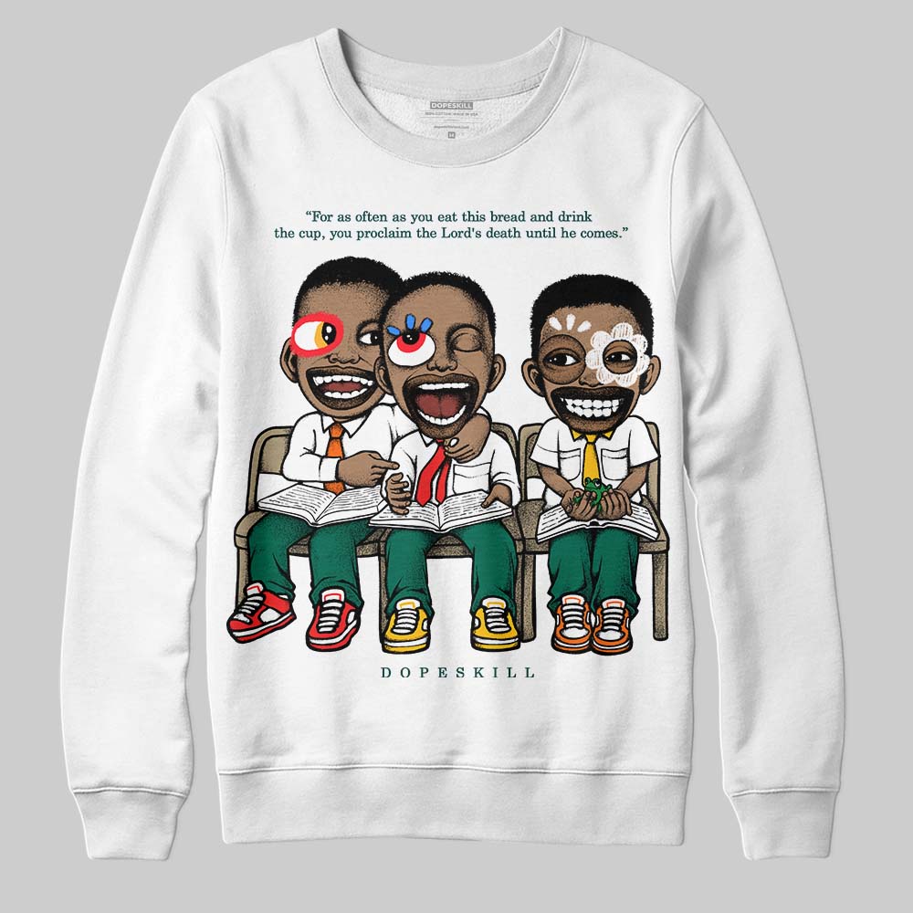 Jordan 4 Retro Oxidized Green DopeSkill Sweatshirt First Sunday Graphic Streetwear - White