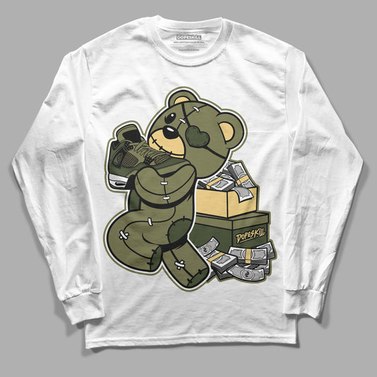 Jordan 4 Retro SE Craft Medium Olive DopeSkill Long Sleeve T-Shirt Bear Steals Sneaker Graphic Streetwear - White 