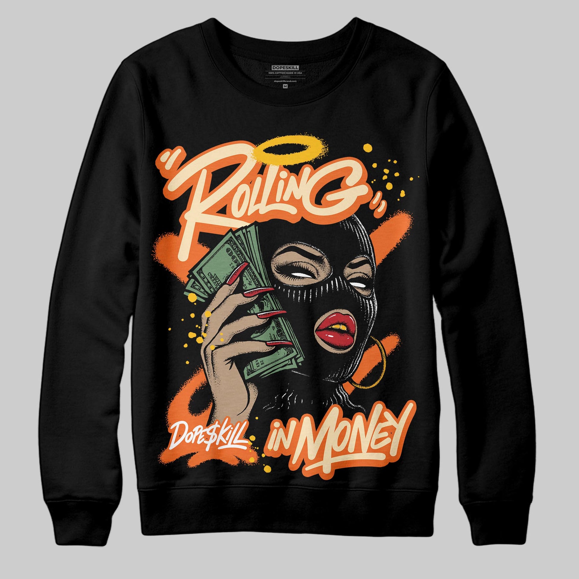Orange, Black and White Sneakers DopeSkill Sweatshirt Rolling in Money Graphic Streetwear - Black