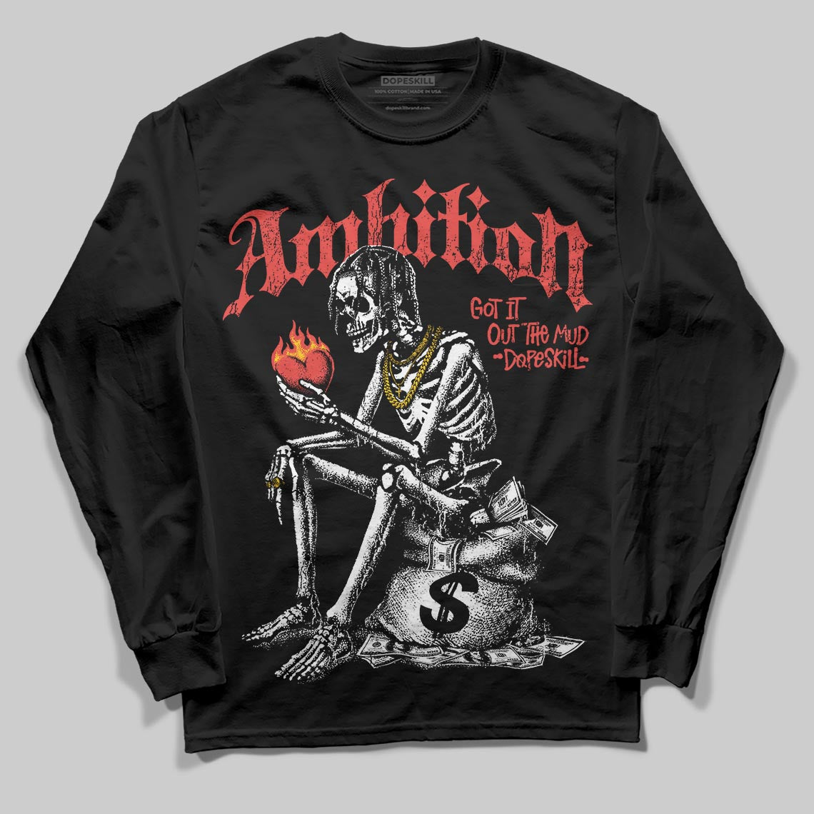 Red Sneakers DopeSkill Long Sleeve T-Shirt Ambition Graphic Streetwear - Black