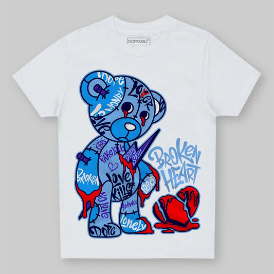Jordan 6 University Blue DopeSkill Toddler Kids T-shirt Broken Heart Graphic Streetwear - White