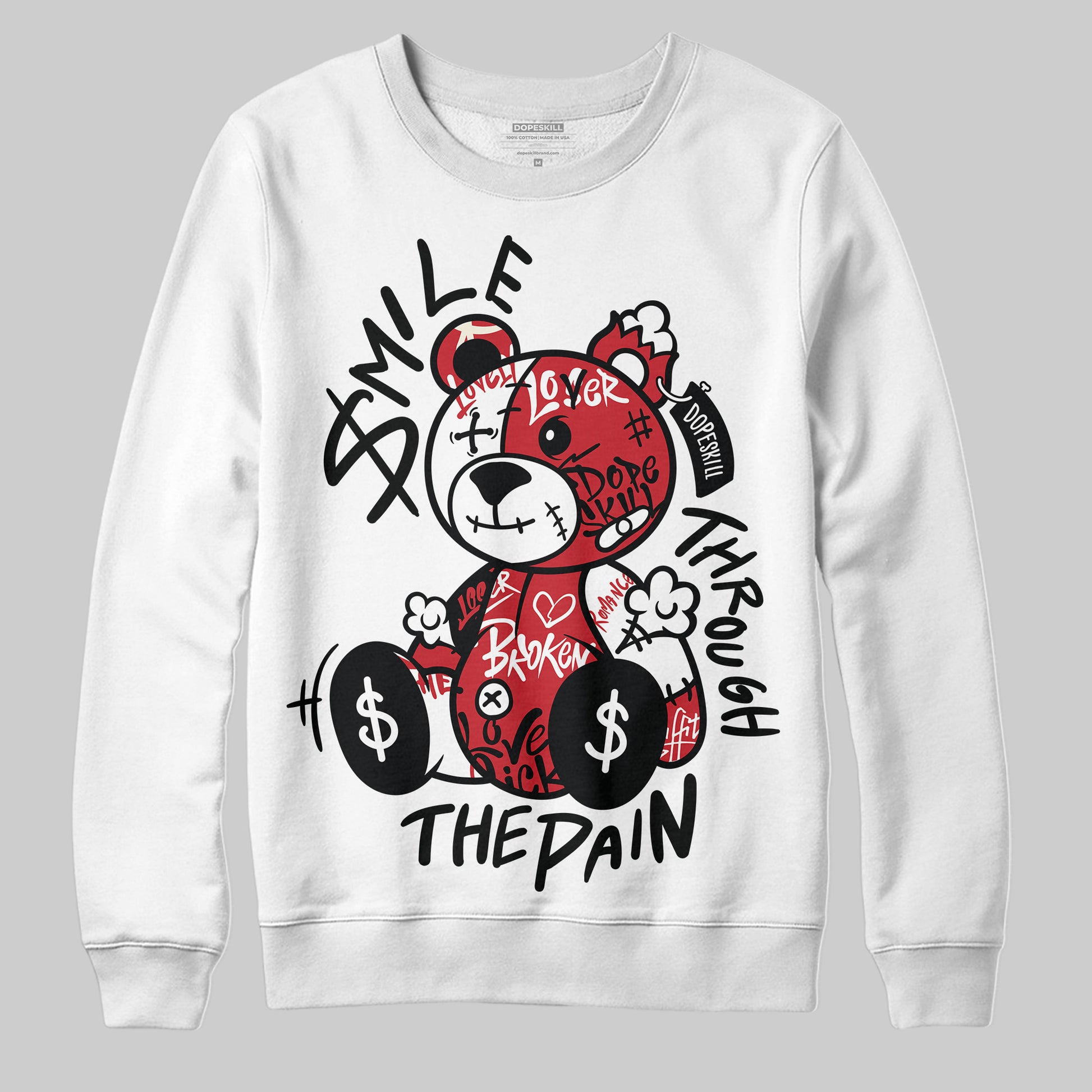 Jordan 11 Retro Low Bred (2025) DopeSkill Sweatshirt Smile Through The Pain Graphic Streetwear - White