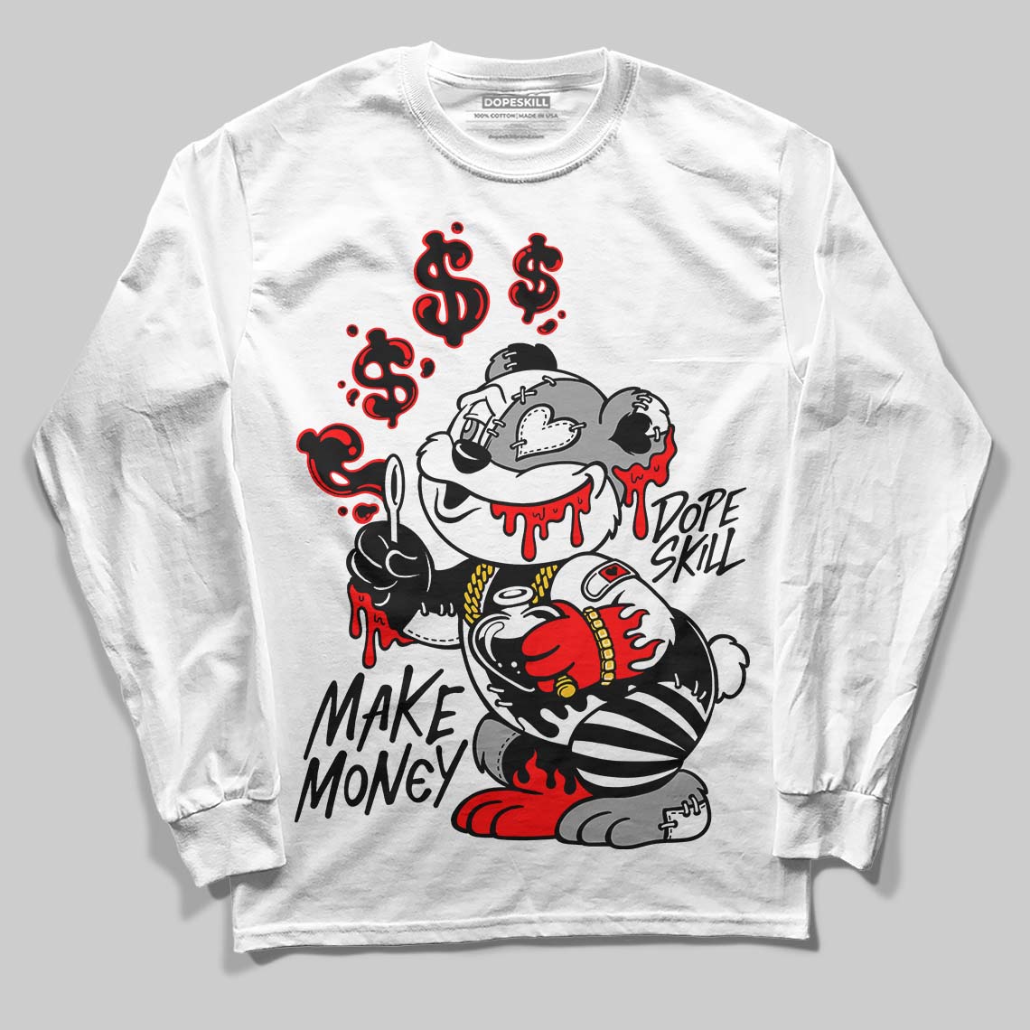 Black and White Sneakers DopeSkill Long Sleeve T-Shirt Make Money Graphic Streetwear - White