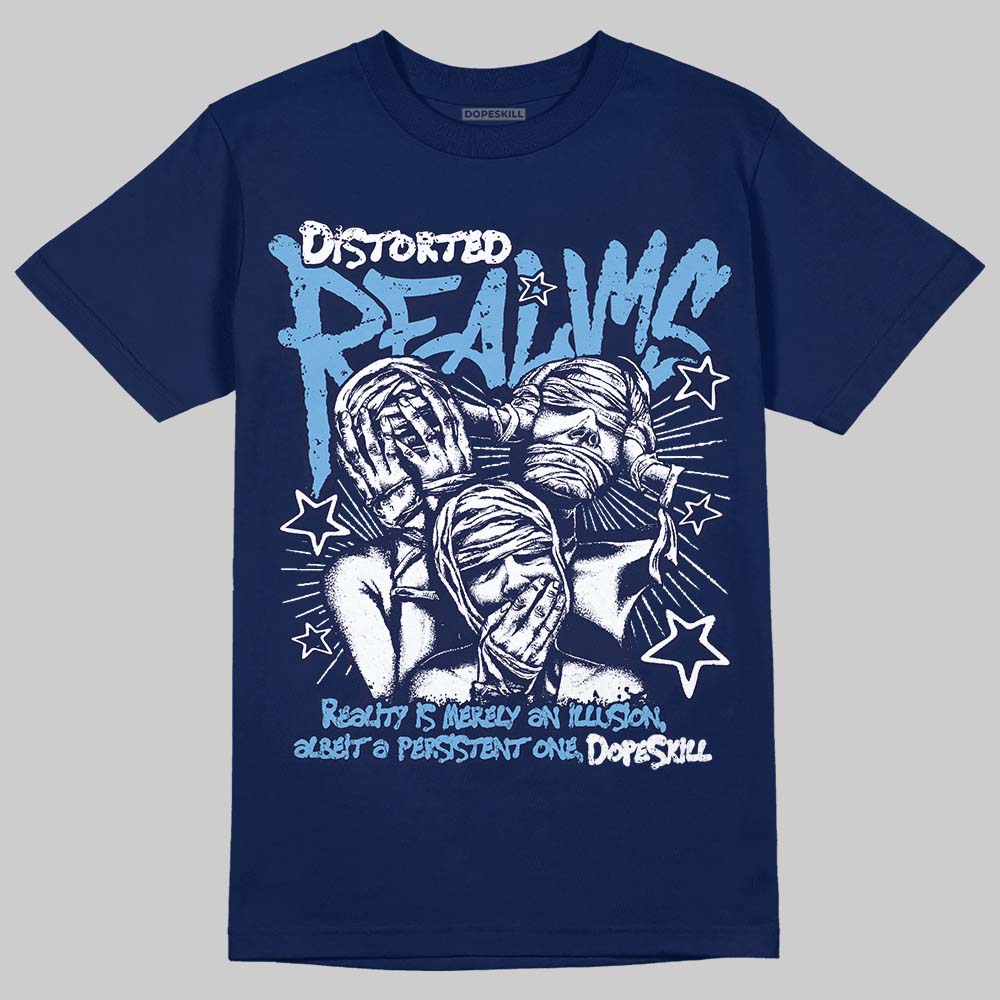 Jordan 4 SB “Summit White/Navy” DopeSkill T-Shirt Distorted Realms Graphic Streetwear - Navy