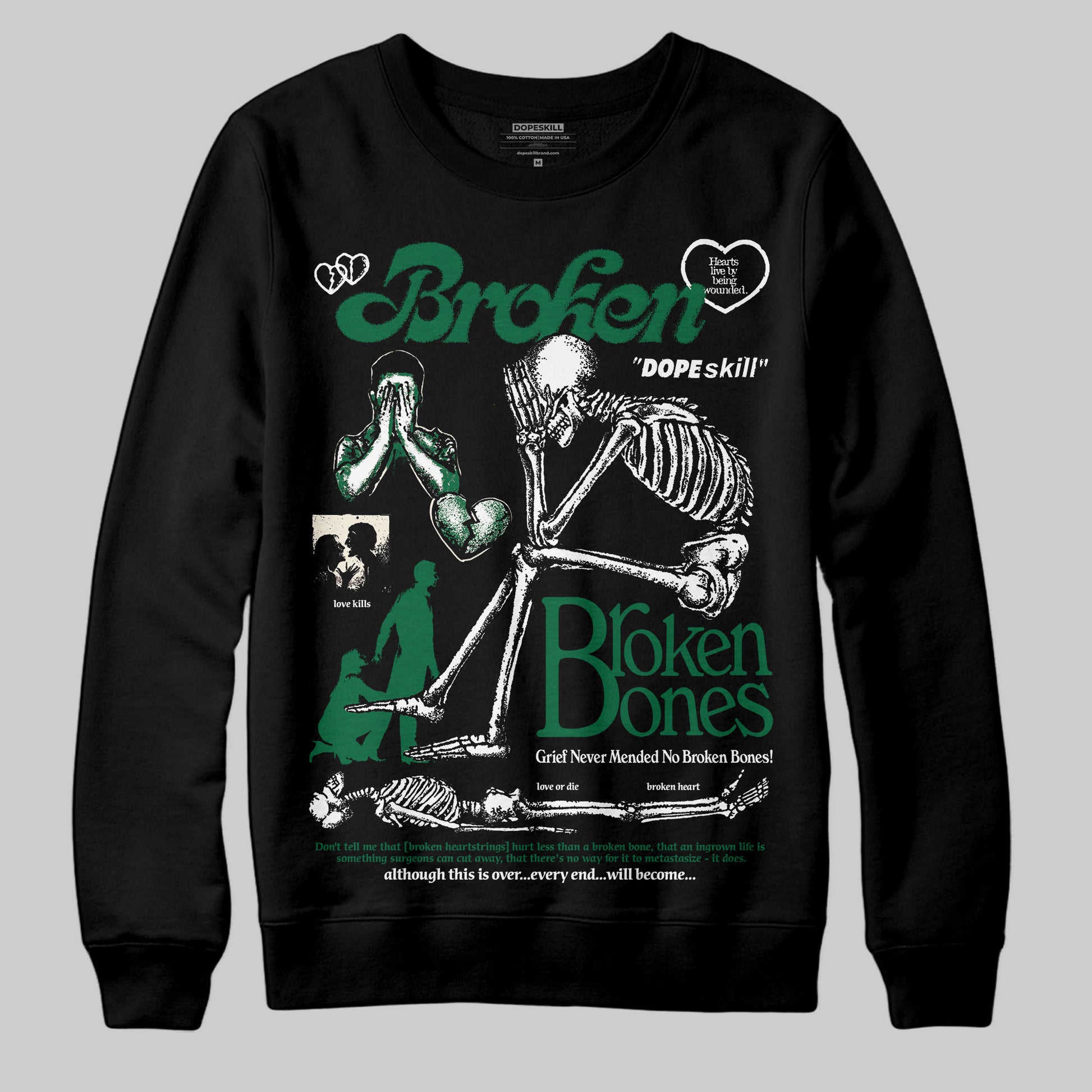 Jordan 13 GS “Pine Green” DopeSkill Sweatshirt Broken Bones Graphic Streetwear - Black
