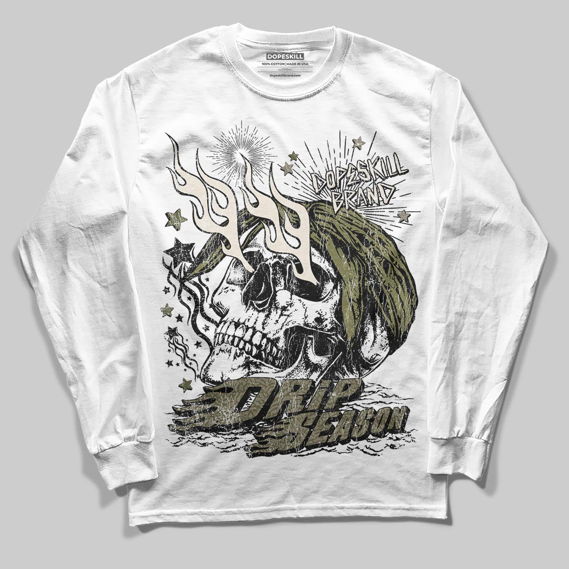 Jordan 3 “Medium Olive” aka “Family Affair” DopeSkill Long Sleeve T-Shirt Drip Season Graphic Streetwear - White