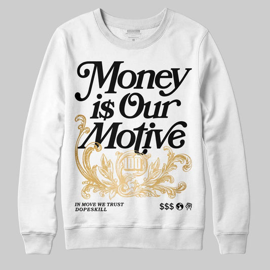 Jordan 12 Retro 'Taxi' 2025 DopeSkill Sweatshirt Money Is Our Motive Typo Graphic Streetwear - White