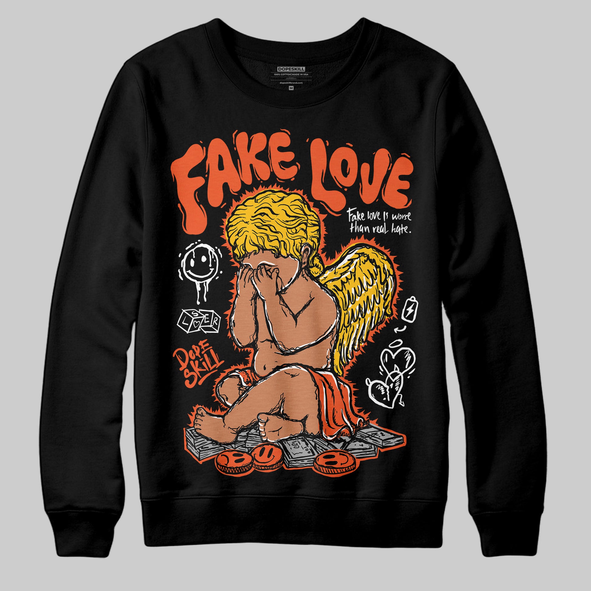 MSCHF Super Normal 2 Orange Milk DopeSkill Sweatshirt False Love Graphic Streetwear - Black