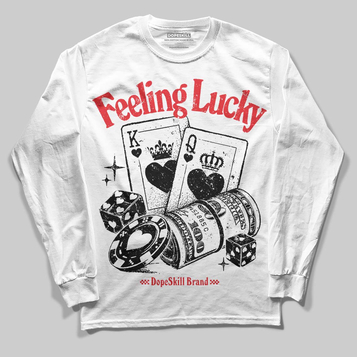 Black and White Sneakers DopeSkill Long Sleeve T-Shirt Feeling Lucky Graphic Streetwear - White