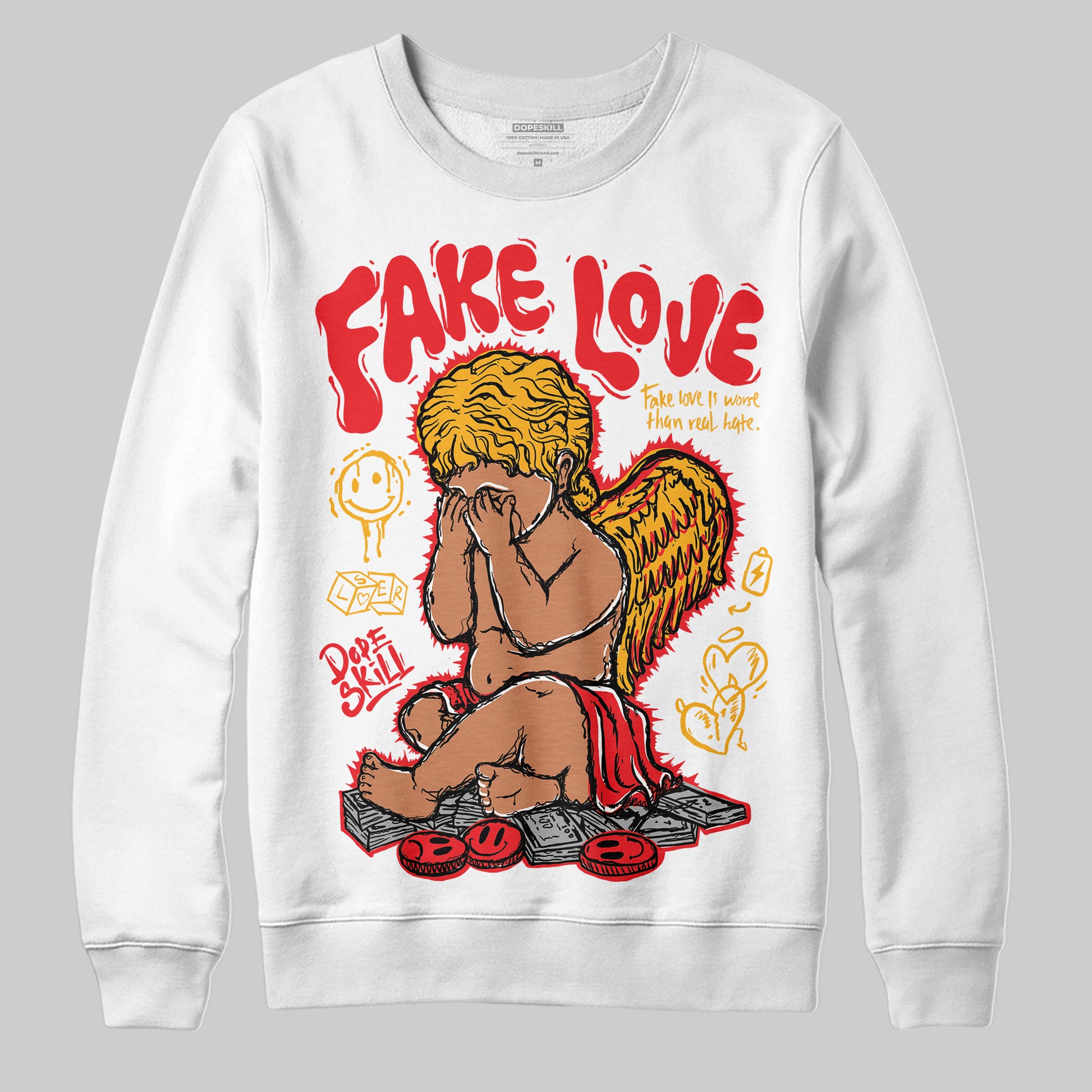 Red Sneakers DopeSkill Sweatshirt False Love Graphic Streetwear - White