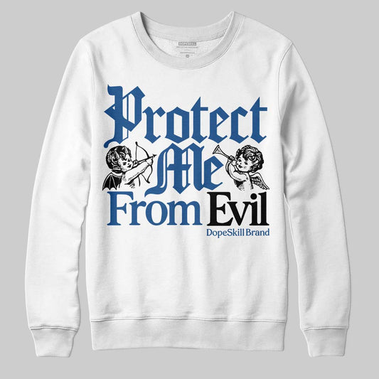 Jordan 1 Low OG “Storm Blue” DopeSkill Sweatshirt Protect Me From Evil Graphic Streetwear - White