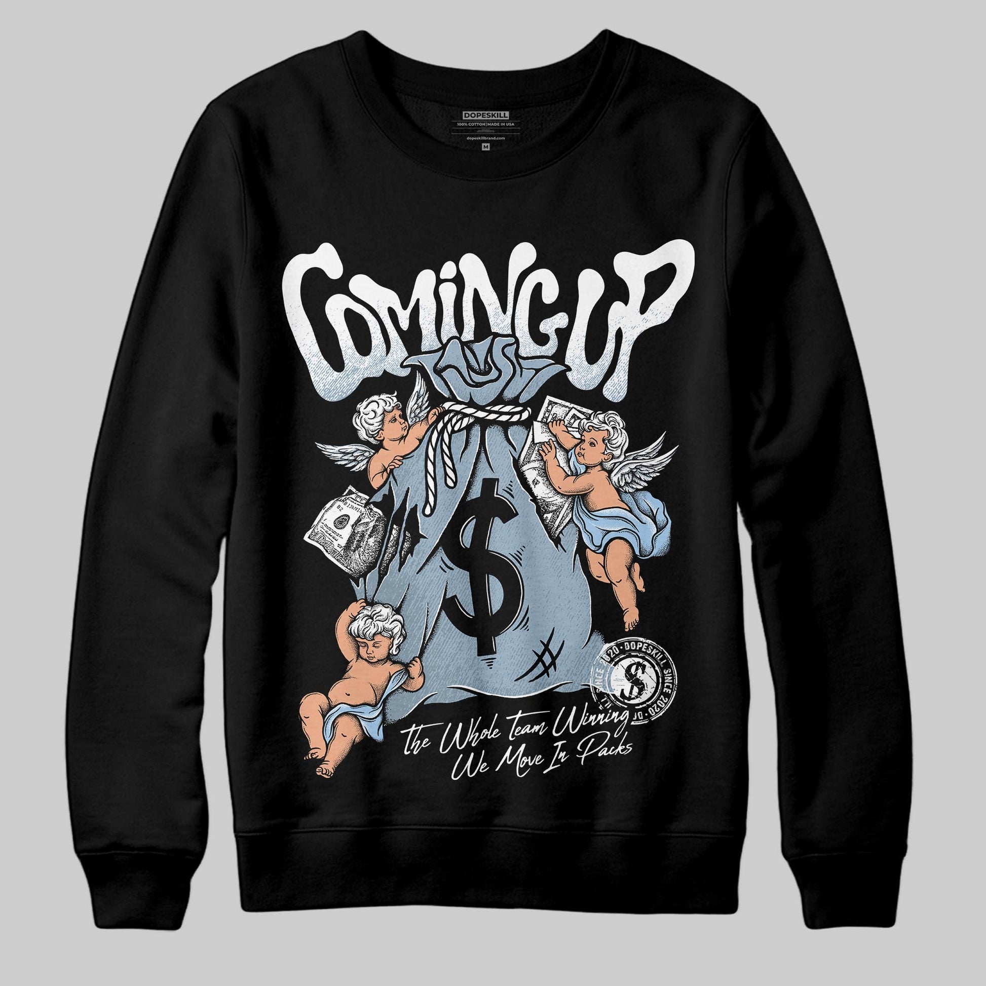 Jordan 40 “Blue Suede” DopeSkill Sweatshirt Money Bag Coming Up Graphic Streetwear - Black