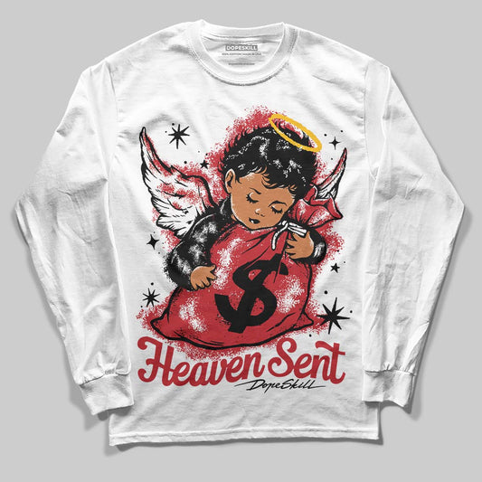 Jordan 5 Retro Fire Red Black Tongue (2025) DopeSkill Long Sleeve T-Shirt Heaven Sent Graphic Streetwear - White