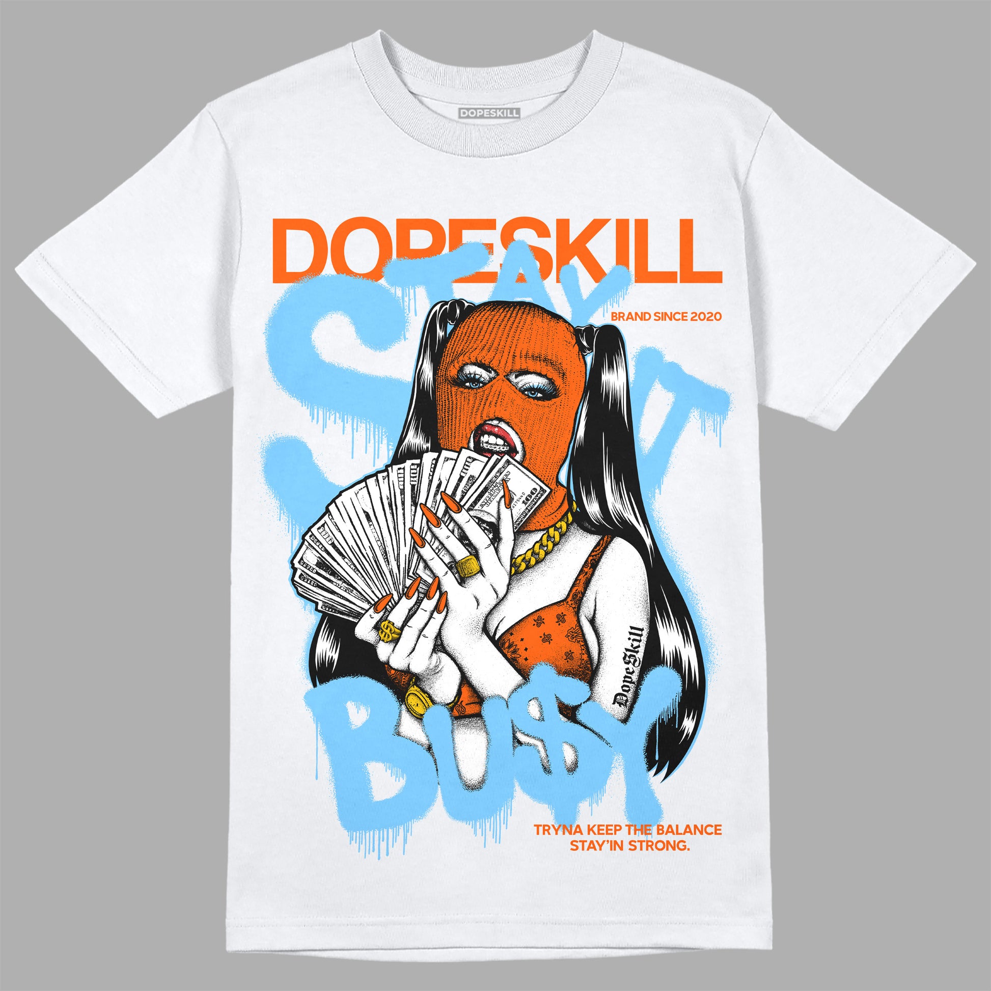 Dunk Low Futura University Blue DopeSkill T-Shirt Stay It Busy Graphic Streetwear - White