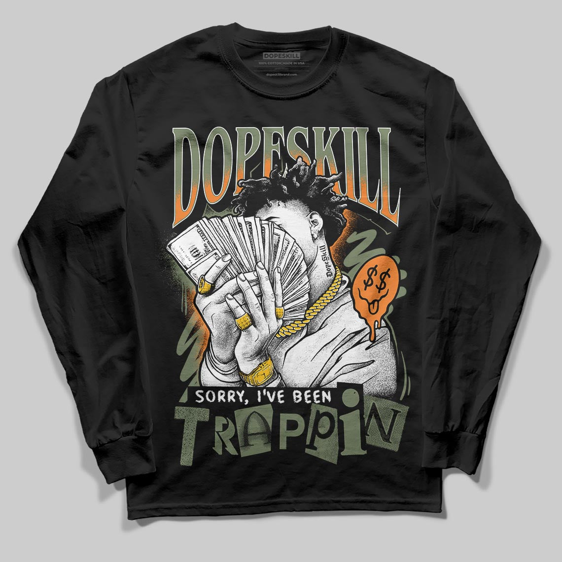 Jordan 4 Retro OG SP Undefeated (2025) DopeSkill Long Sleeve T-Shirt Sorry I've Been Trappin Graphic Streetwear - Black