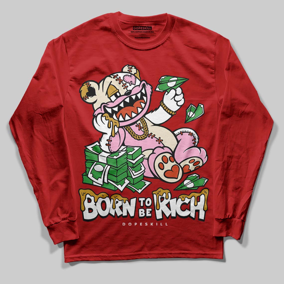 Nigel Sylvester x Air Jordan 4 ‘Brick by Brick’ DopeSkill Long Sleeve T-Shirt Born To Be Rich Graphic Streetwear - Red