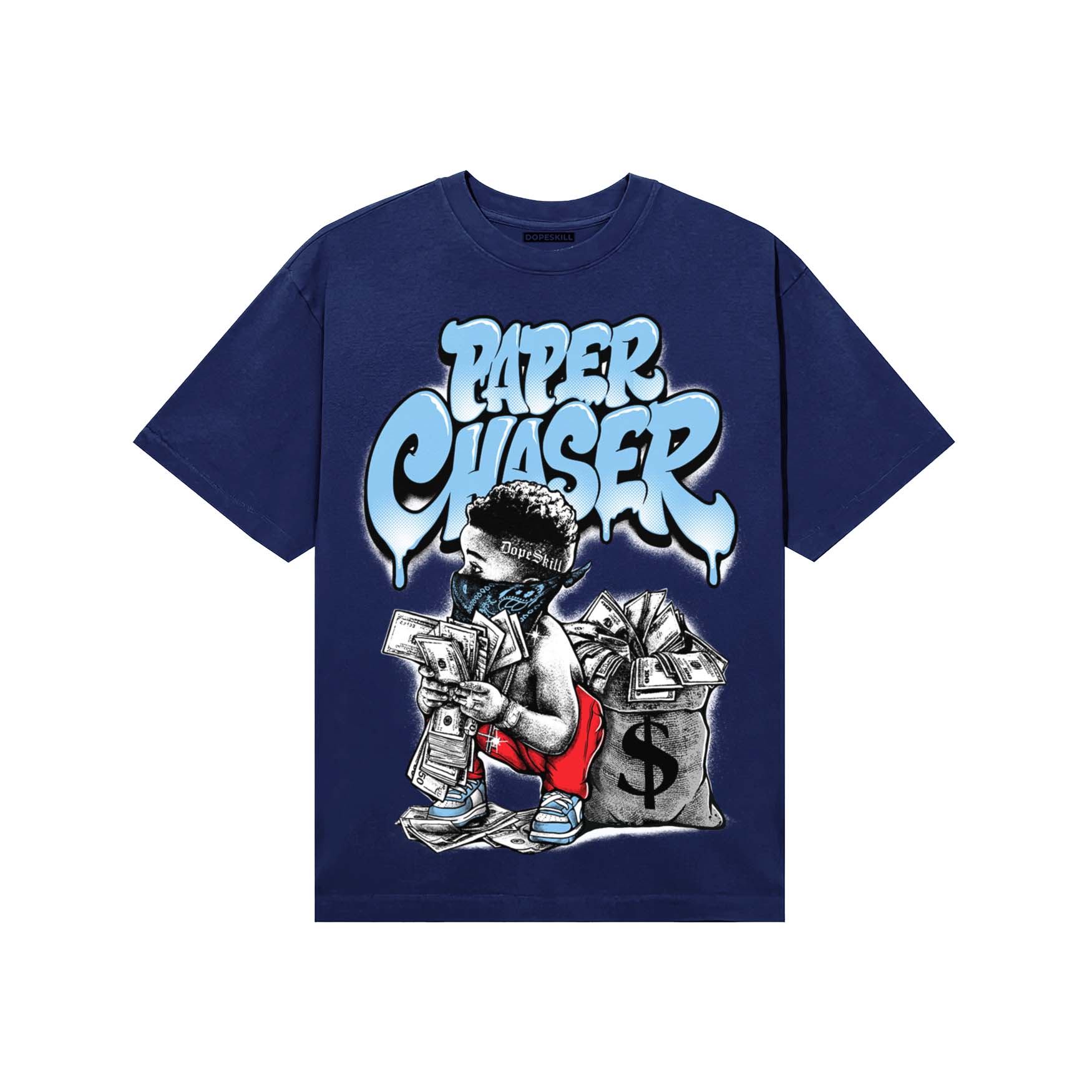 University Blue Sneakers DopeSkill T-Shirt Paper Chaser Boy Graphic Streetwear - navy