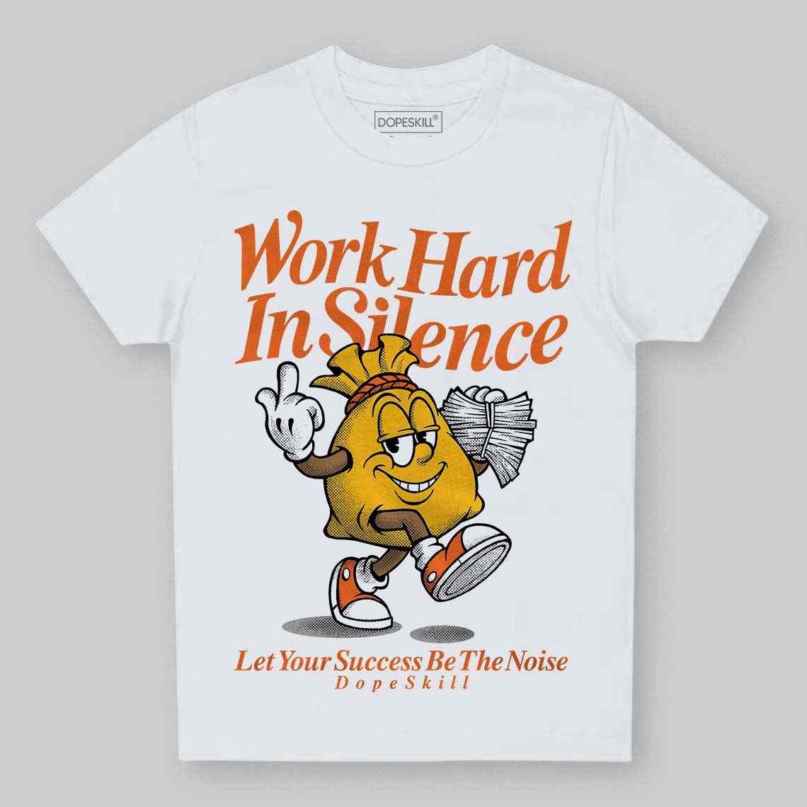 Orange, Black and White Sneakers DopeSkill Toddler Kids T-shirt Work Hard In Silence Graphic Streetwear - White