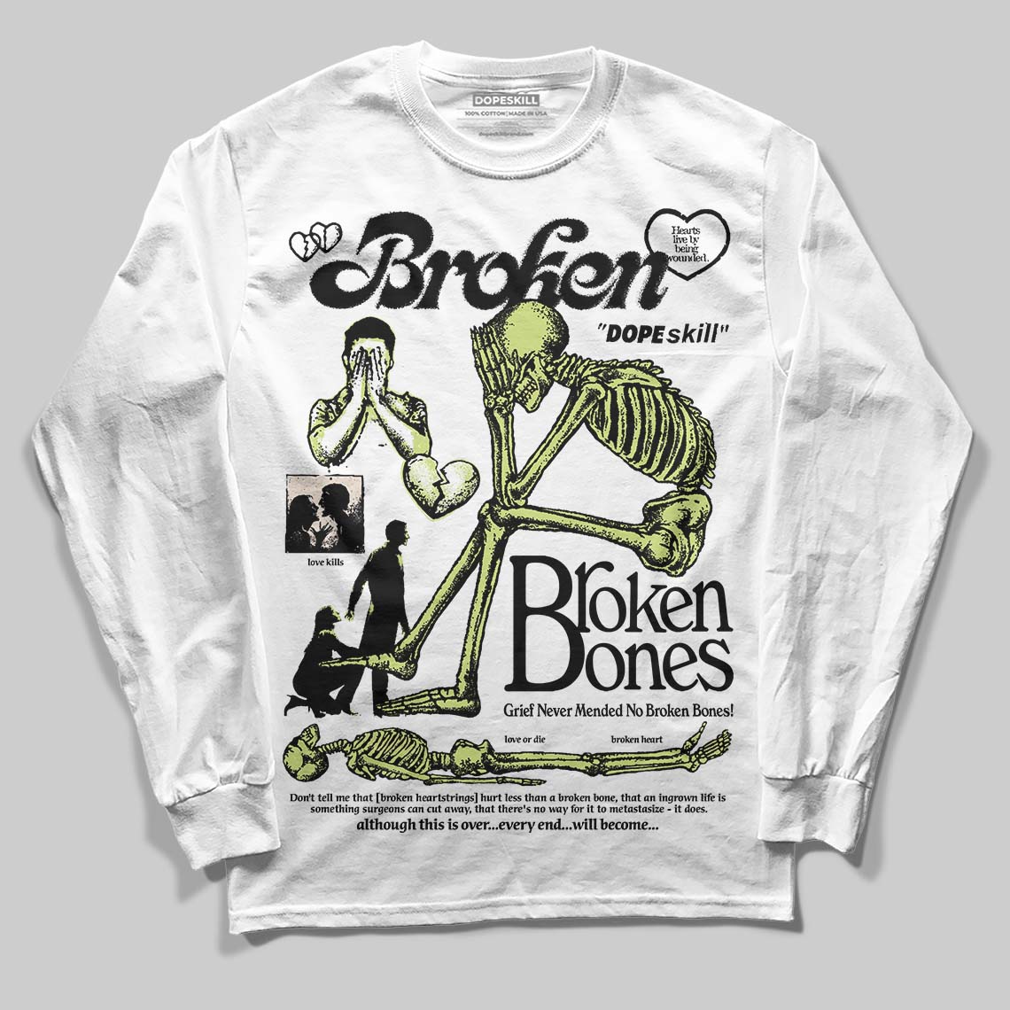 Jordan 5 “Luminous Green” DopeSkill Long Sleeve T-Shirt Broken Bones Graphic Streetwear - White
