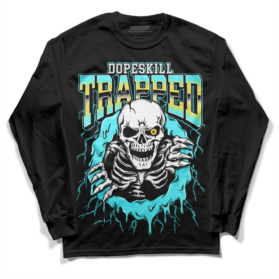 Jordan 5 Aqua DopeSkill Long Sleeve T-Shirt Trapped Halloween Graphic Streetwear - Black