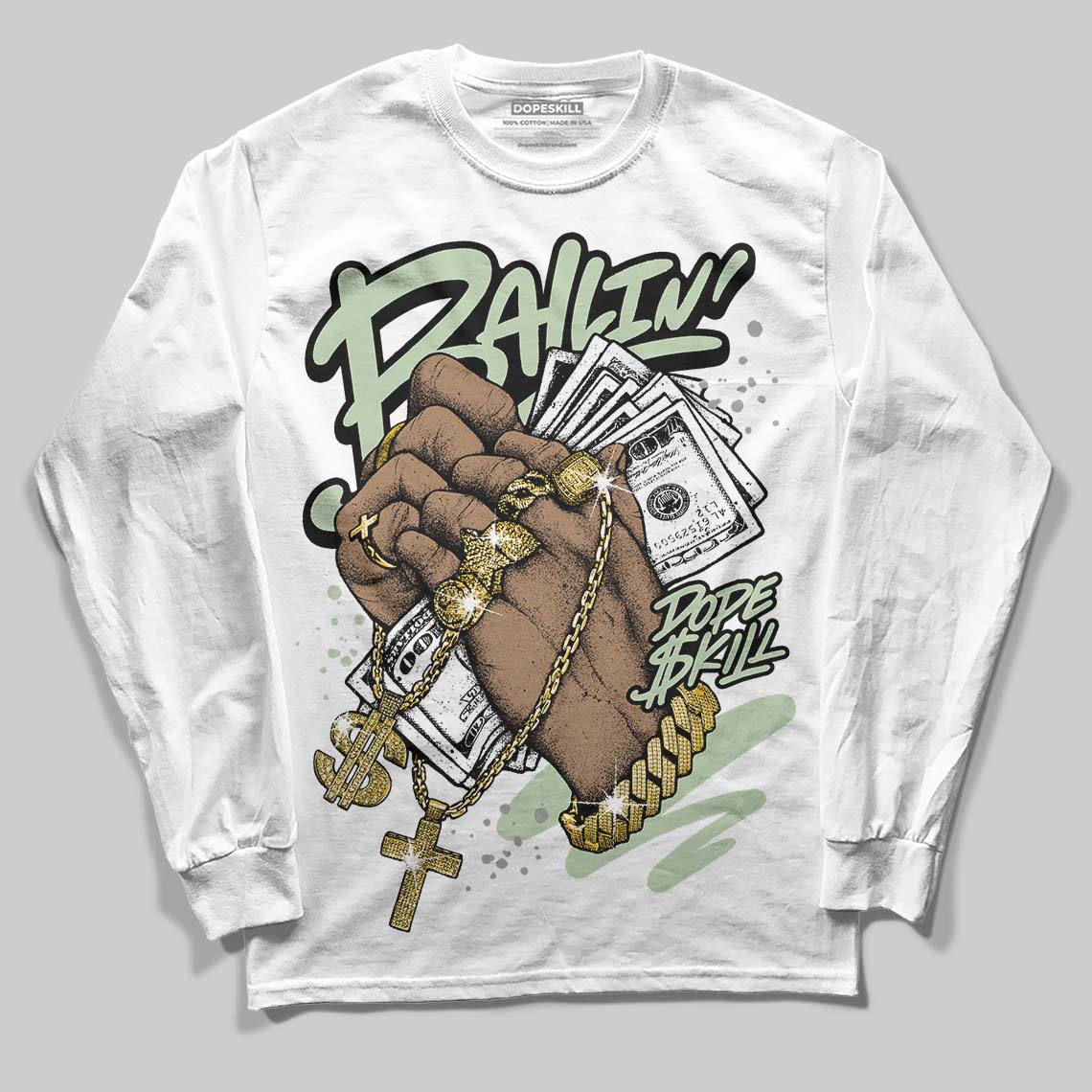 Jordan 4 WMNS “Seafoam” (2025) DopeSkill Long Sleeve T-Shirt Always Ballin' Graphic Streetwear - White