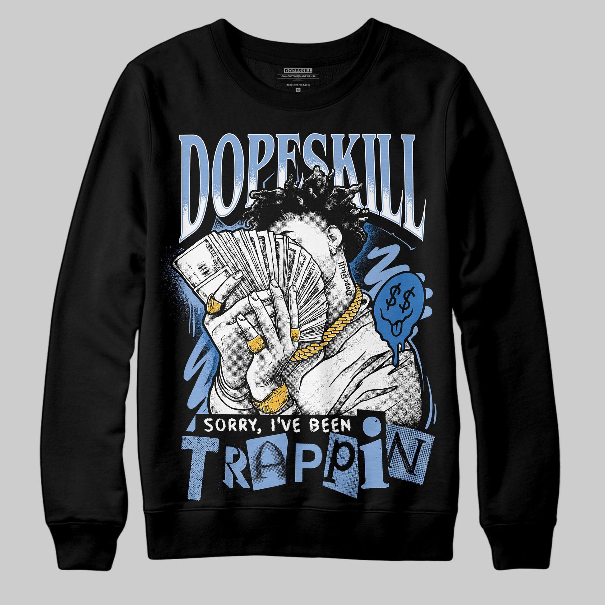 Jordan 4 WMNS 'Forget Me Not' DopeSkill Sweatshirt Sorry I've Been Trappin Graphic Streetwear - Black