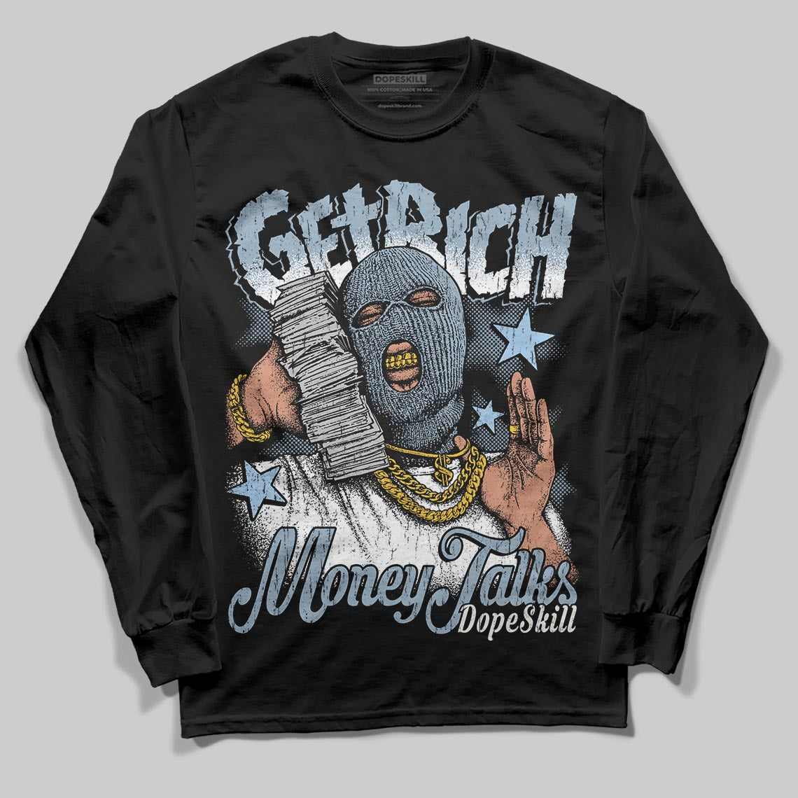 Jordan 40 “Blue Suede” DopeSkill Long Sleeve T-Shirt Get Rich Graphic Streetwear - Black