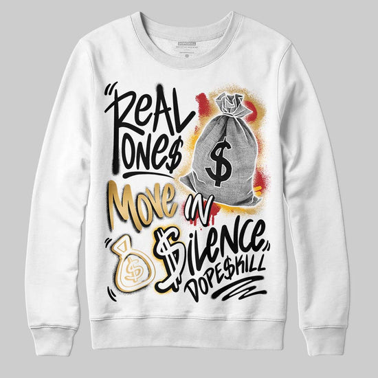 Jordan 12 Retro 'Taxi' 2025 DopeSkill Sweatshirt Real Ones Move In Silence Graphic Streetwear - White