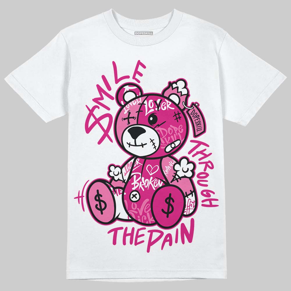 Rick Owens Pink Leather Low Sneakers DopeSkill T-Shirt Smile Through The Pain Graphic Streetwear - White