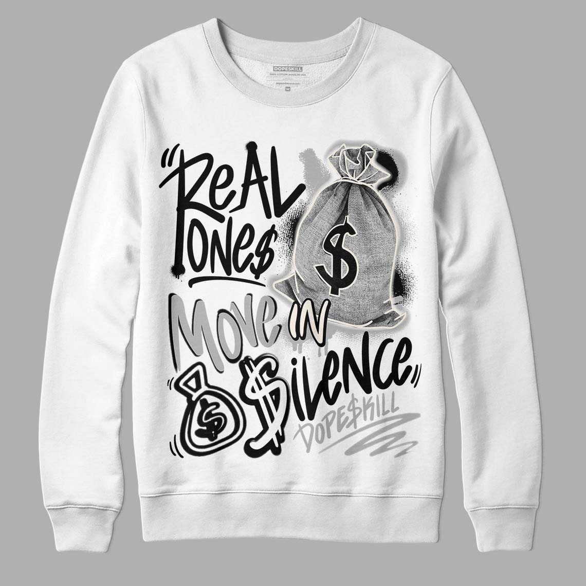 Jordan 3 “Off Noir” DopeSkill Sweatshirt Real Ones Move In Silence Graphic Streetwear - White