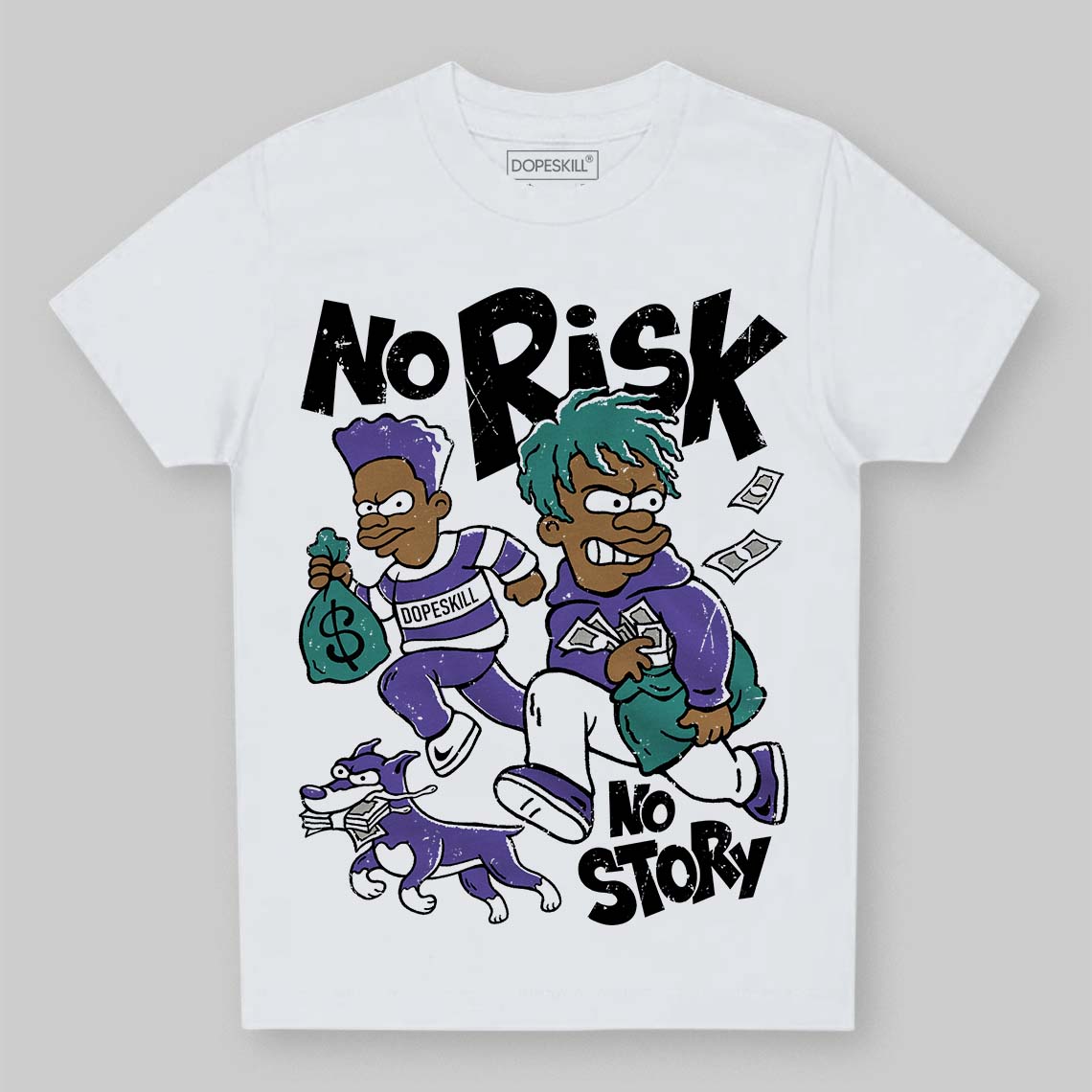 Jordan 5 OG “Grape” DopeSkill Toddler Kids T-shirt No Risk No Story Graphic Streetwear - White