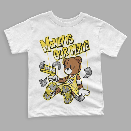 Jordan 11 Low 'Yellow Snakeskin' DopeSkill Toddler Kids T-shirt Money Is Our Motive Bear Graphic Streetwear - White