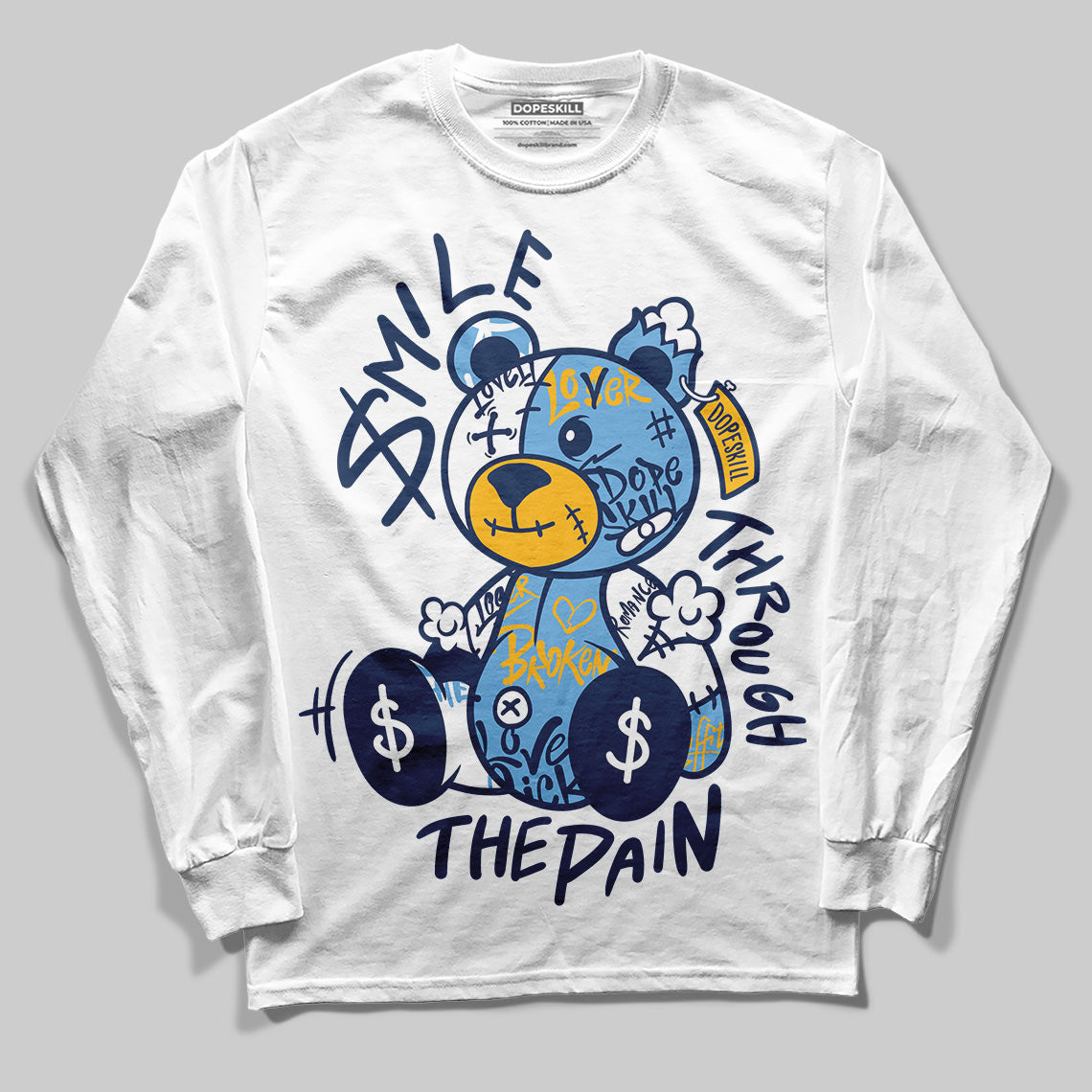 Jordan 4 Retro ‘Dunk From Above’ DopeSkill Long Sleeve T-Shirt Smile Through The Pain Graphic Streetwear - White