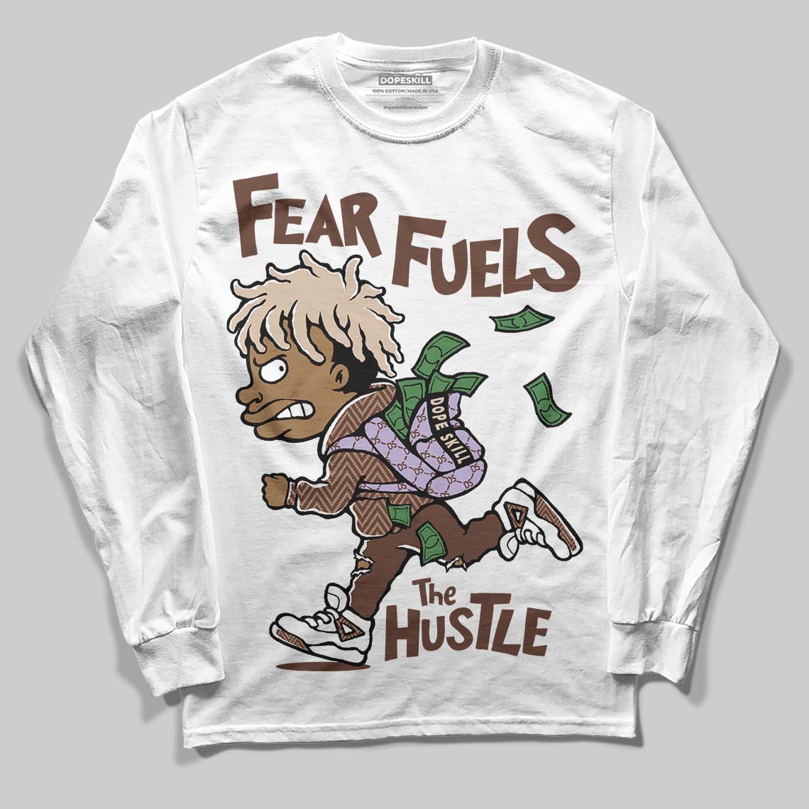 Harris Tweed x Wmns Dunk Low 'Sesame' DopeSkill Long Sleeve T-Shirt Fear Fuels The Hustle Graphic Streetwear - White