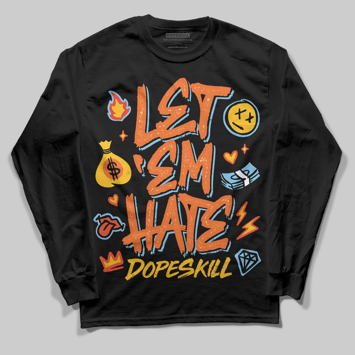 Orange, Black and White Sneakers DopeSkill Long Sleeve T-Shirt Let 'em Hate Graphic Streetwear - Black