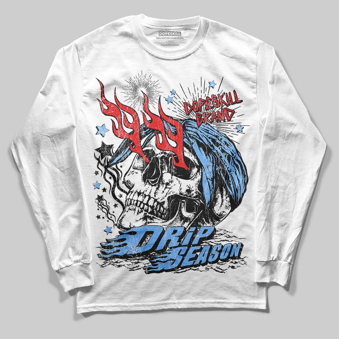 Jordan 6 University Blue DopeSkill Long Sleeve T-Shirt Drip Season Graphic Streetwear - White