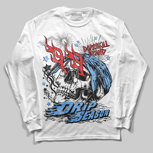 Jordan 6 University Blue DopeSkill Long Sleeve T-Shirt Drip Season Graphic Streetwear - White