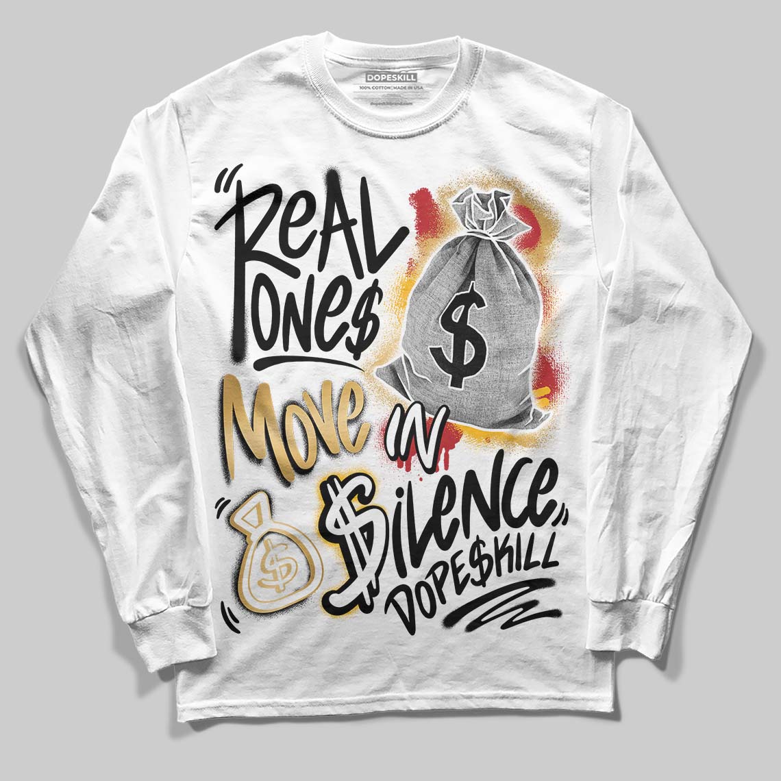 Jordan 12 Retro 'Taxi' 2025 DopeSkill Long Sleeve T-Shirt Real Ones Move In Silence Graphic Streetwear - White
