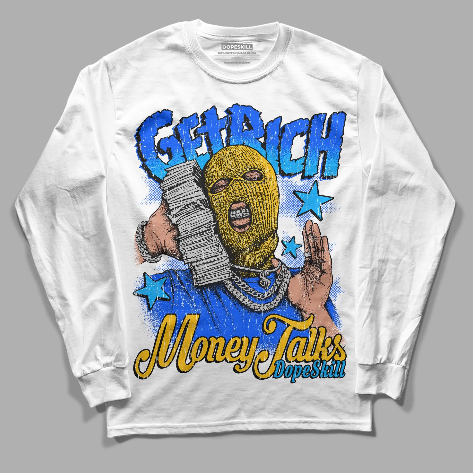 Royal Blue Sneakers DopeSkill Long Sleeve T-Shirt Get Rich Graphic Streetwear - White