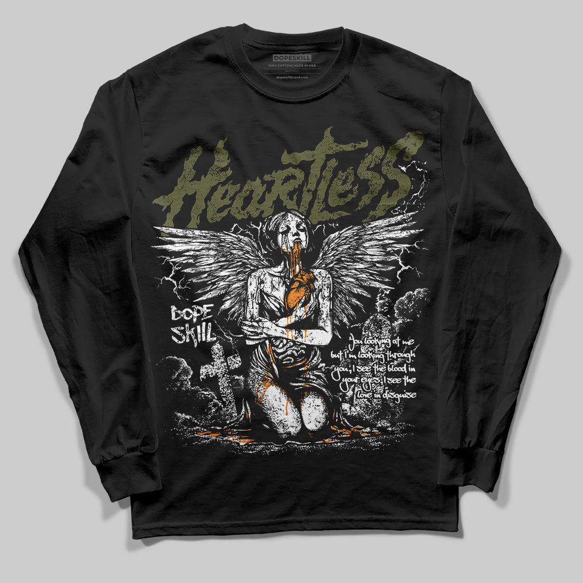 Jordan 5 "Olive" DopeSkill Long Sleeve T-Shirt Heartless Graphic Streetwear - Black