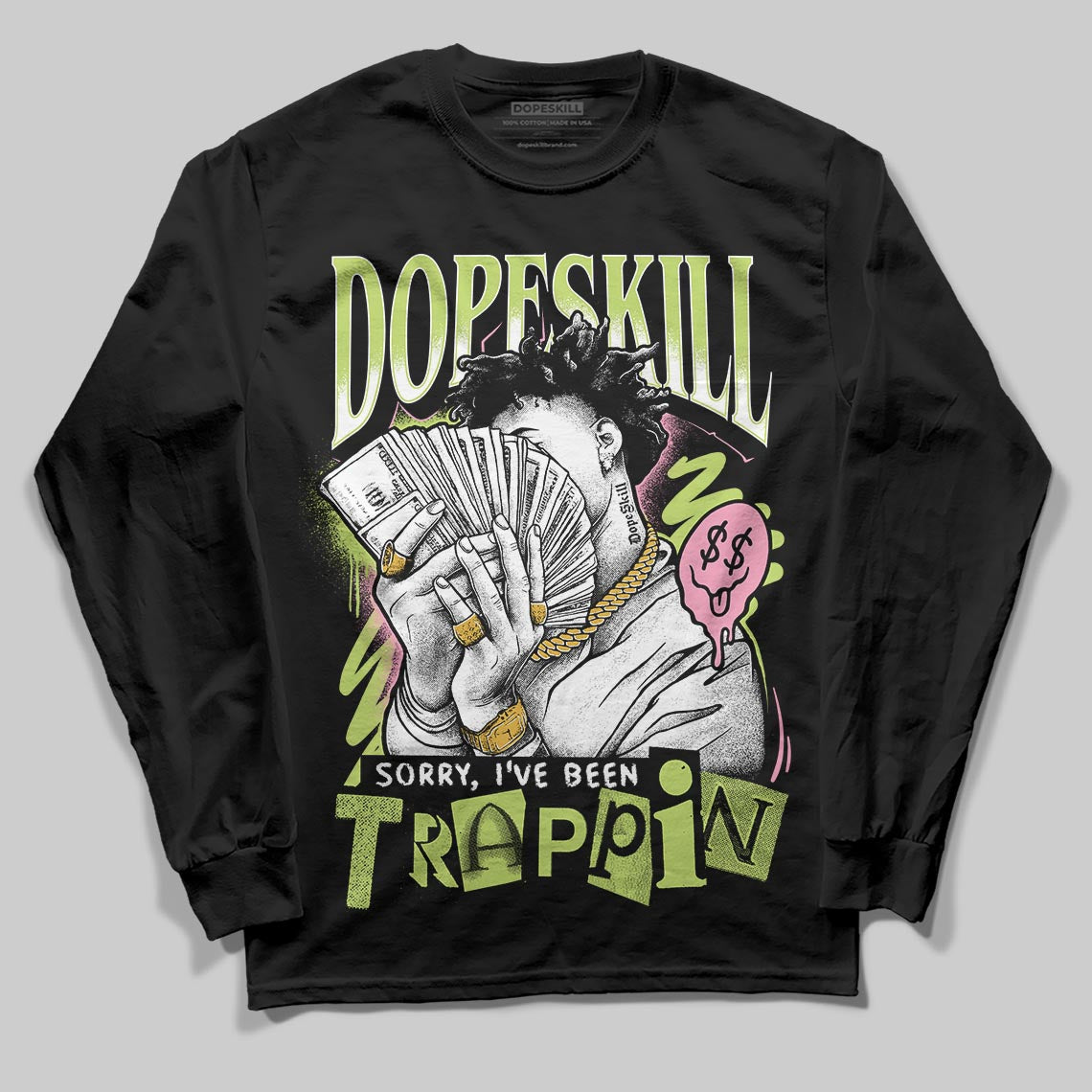 Chase B x Travis Scott x Jordan Jumpman Jack DopeSkill Long Sleeve T-Shirt Sorry I've Been Trappin Graphic Streetwear - Black